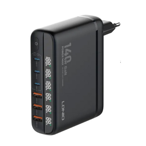 Сетевое зарядное устройство LDNIO A6140C GaN Super Fast Desktop Charger 140W Сетевое зарядное устройство LDNIO A6140C GaN Super Fast Desktop Charger 140W
