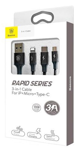 Кабель Baseus Rapid Series 3 in 1 Micro USB - Lighting - Type-C 1.2м Кабель Baseus Rapid Series 3 in 1 Micro USB - Lighting - Type-C 1.2м