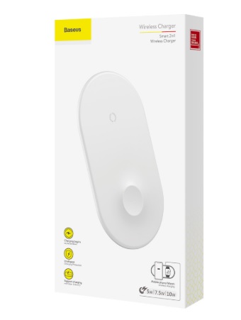 Беспроводное зарядное устройство Baseus Smart 2in1 Wireless Charger 10W BSWC-P20 (WX2IN1P20-02) Беспроводное зарядное устройство Baseus Smart 2in1 Wireless Charger 10W BSWC-P20 (WX2IN1P20-02)