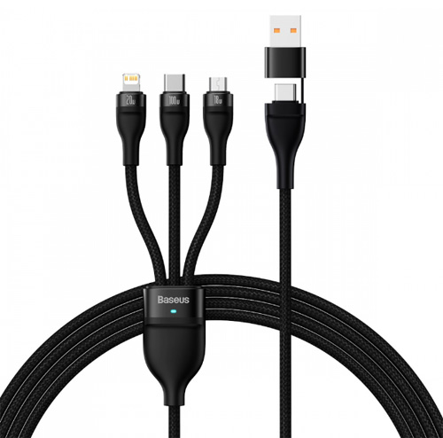 Кабель Baseus Flash Series Ⅱ Two-for-three Charging Cable U+C to M+L+C 100W 1.2m (CASS030101) Кабель Baseus Flash Series Ⅱ Two-for-three Charging Cable U+C to M+L+C 100W 1.2m (CASS030101)