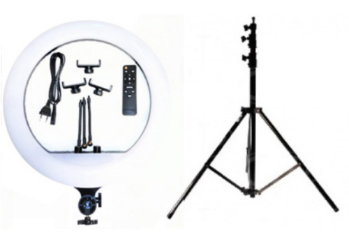 Набор: Кольцевая светодиодная LED лампа с 3-мя держателями (45 см.) и пультом + Штатив 210