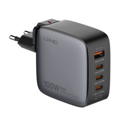 Сетевое зарядное устройство LDNIO Q408 100W GaN Supper Fast Charger, US/UK/EU Plug, 1xUSB-A + 3xUSB-C