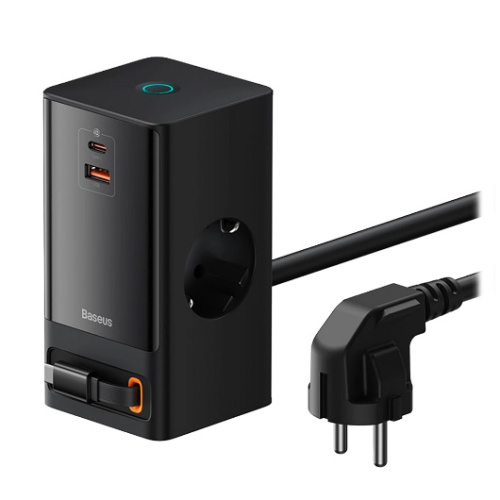 АКЦИЯ! Сетевое зарядное устройство Baseus OS PowerCombo Digital PowerStrip 2AC+1U+1C+Retractable-C 65W with 1.5m power cord EU (PSLR000301)