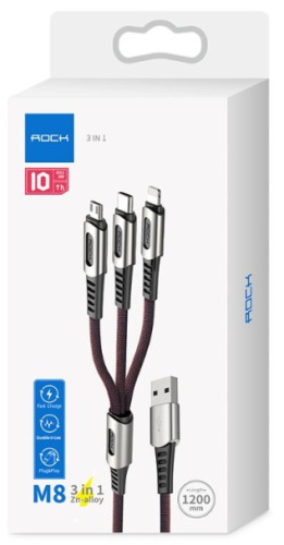 Кабель ROCK M8 Zn-alloy 3 in 1 Charging Cable (RCB0735) 120см USB - Lightning, Type-C, Micro USB