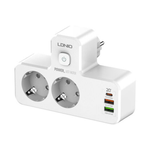 Cетевая зарядка, удлинитель-разветвитель LDNIO SE2337, 2 розетки, 2 USB-A, 1 PD 20W, EU