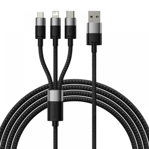 Кабель Baseus StarSpeed 3-в-1 Fast Charging Data Cable USB to M+L+C 3.5A 1.2m Черный (CAXS000001) Кабель Baseus StarSpeed 3-в-1 Fast Charging Data Cable USB to M+L+C 3.5A 1.2m Черный (CAXS000001)