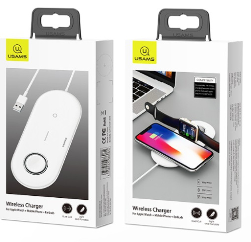 Беспроводное зарядное устройство Usams US-CD119 Wireless Charger For Apple Watch & Mobiles & Earbuds 2IN1