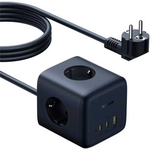 Сетевой фильтр удлинитель Baseus EnerFill FA11 Cube Power Strip 3AC+1U+1C 67W 1.5m EU (E00082100123-00)
