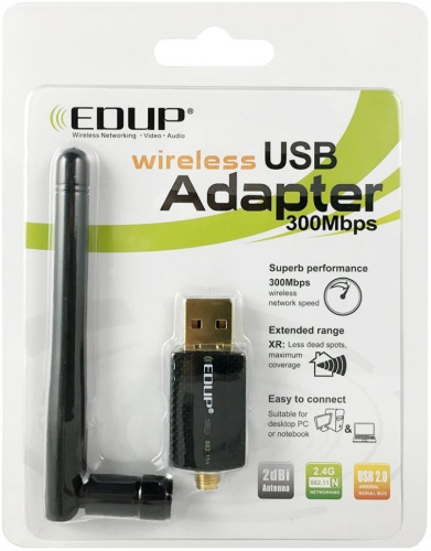 Адаптер беспроводной Edup Wi-Fi USB с антенной 300 Мбит (EP-MS1581) Адаптер беспроводной Edup Wi-Fi USB с антенной 300 Мбит (EP-MS1581)