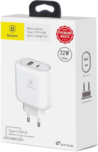 Сетевой блок питания Baseus Bojure Series Type-C PD+USB quick charger 32W (TZTUN-BJ02) Сетевой блок питания Baseus Bojure Series Type-C PD+USB quick charger 32W (TZTUN-BJ02)