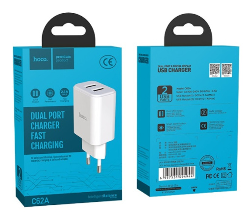 Сетевой блок питания HOCO C62A Victoria - 2 USB 2.1A Fast Charging Сетевой блок питания HOCO C62A Victoria - 2 USB 2.1A Fast Charging