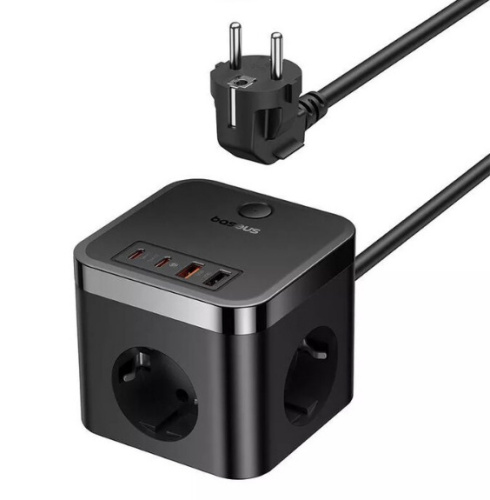 Сетевой фильтр удлинитель Baseus PowerCombo Cube Power Strip 3AC+2U+2C 30W 1.5m EU (E00066400117-00)