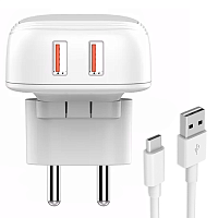 Сетевое зарядное устройство LDNIO A2512Q 18W Fast Charger, 2 QC3.0 PORT US/EU/UK + кабель Type-C 1м