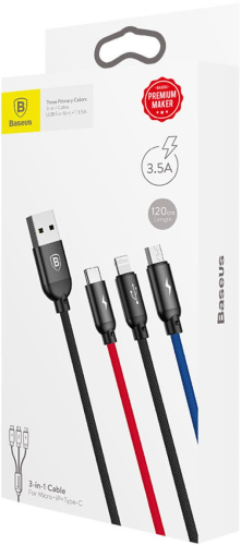 Кабель Baseus Three Primary Colors 3 in 1 USB - Type-C - Lighting - Micro 3.5A 1.2 м (CAMLT-BSY01) Кабель Baseus Three Primary Colors 3 in 1 USB - Type-C - Lighting - Micro 3.5A 1.2 м (CAMLT-BSY01)