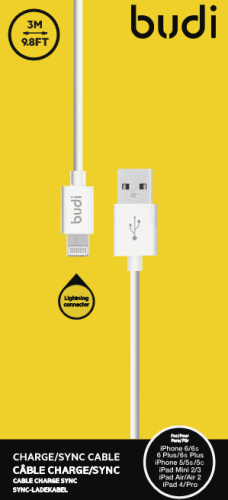 Кабель Budi Lightning - USB для IPhone 5/6/7 (J023) 1.2м
