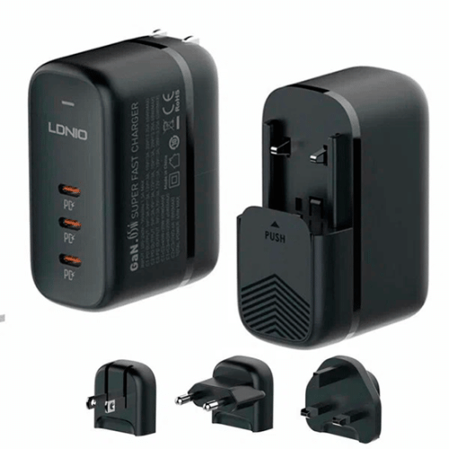 Сетевое зарядное устройство LDNIO Q367 - 65W GaN Super Fast Charger 3 USB-C port PD со сменными вилками EU/UK/US