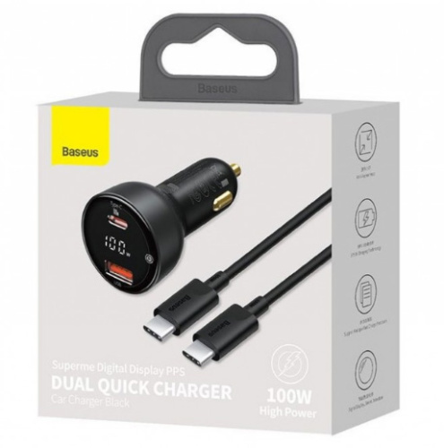 Автомобильная зарядка Baseus Supreme Digital Display PPS DUAL 100W (TZCCZX-01) c кабелем Type-C to Type-C Автомобильная зарядка Baseus Supreme Digital Display PPS DUAL 100W (TZCCZX-01) c кабелем Type-C to Type-C