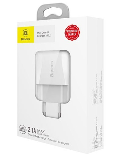 Сетевое зарядное устройство Baseus GS-518 Mini Dual-U Charger (EU) 2 USB, 2.1A, Quick Charge Сетевое зарядное устройство Baseus GS-518 Mini Dual-U Charger (EU) 2 USB, 2.1A, Quick Charge