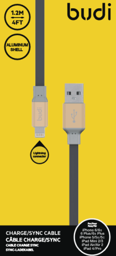 Кабель Budi Lightning - USB плоский для IPhone 5/6/7 (J161) 1.2 м