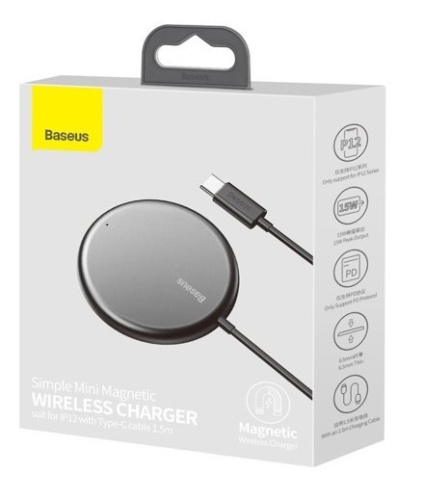 Беспроводное зарядное устройство Baseus Simple Mini Magnetic Wireless Charger (подходит для  iPhone 12) WXJK-F01, WXJK-F02, c кабелем Type-C 1.5m